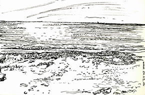 Étang de l’Armel, dessin au Pentel de Bernard Mauric