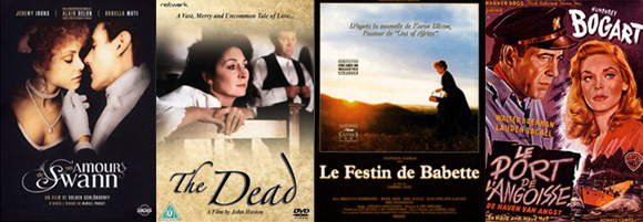 affiches "Le Festin de Babette", "The Dead", "Le Port de l'Angoisse", "Un amour de Swann"